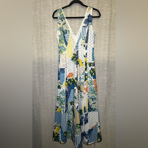 Commense Scalloped V-Neck Picnic Garden Party Patchwork Maxi Dress Size Small - Picture 2 of 13